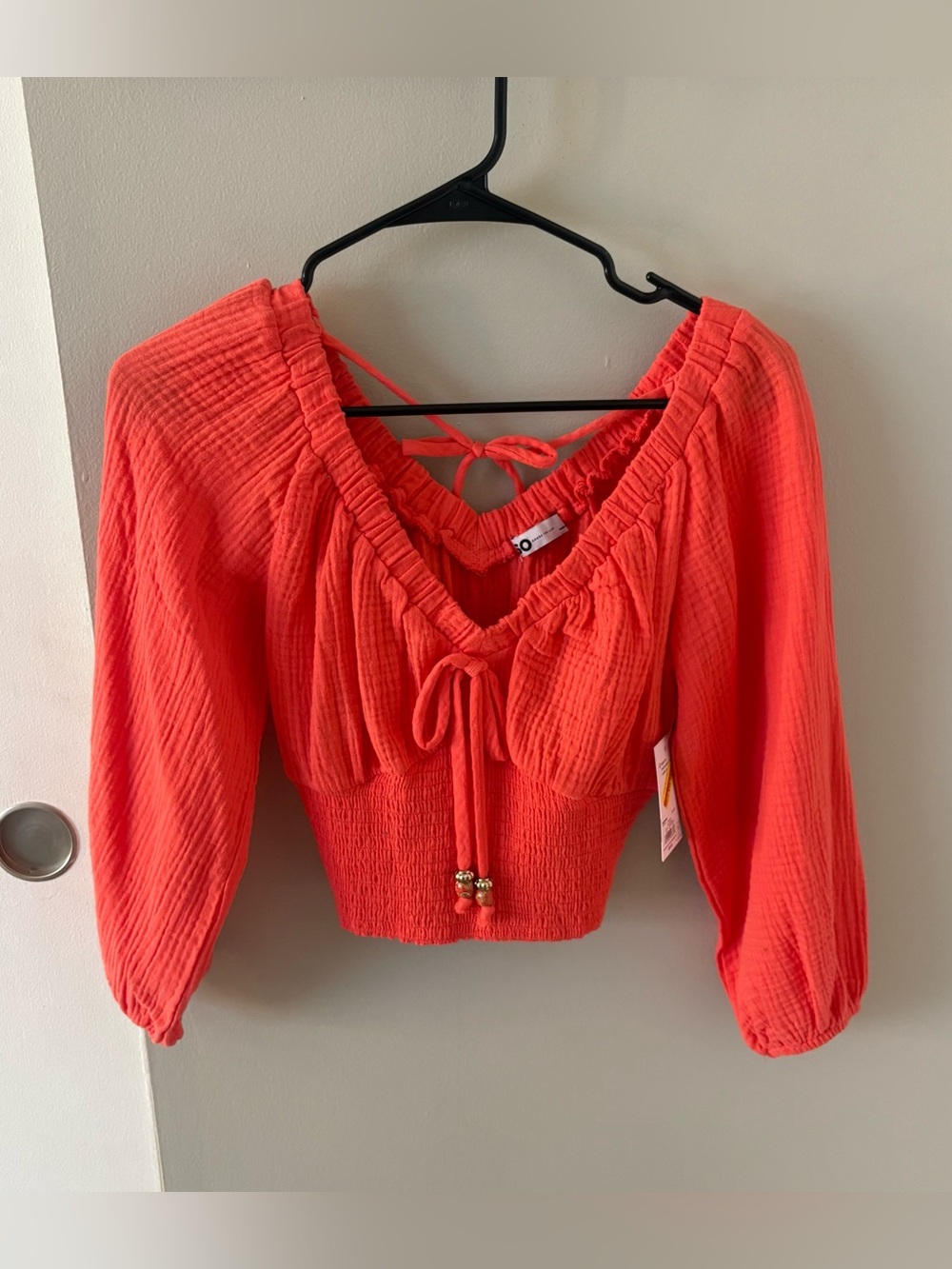 SO Coral Colored Bohemian Style Long Sleeve Blouse Top Size Women’s XS NWT